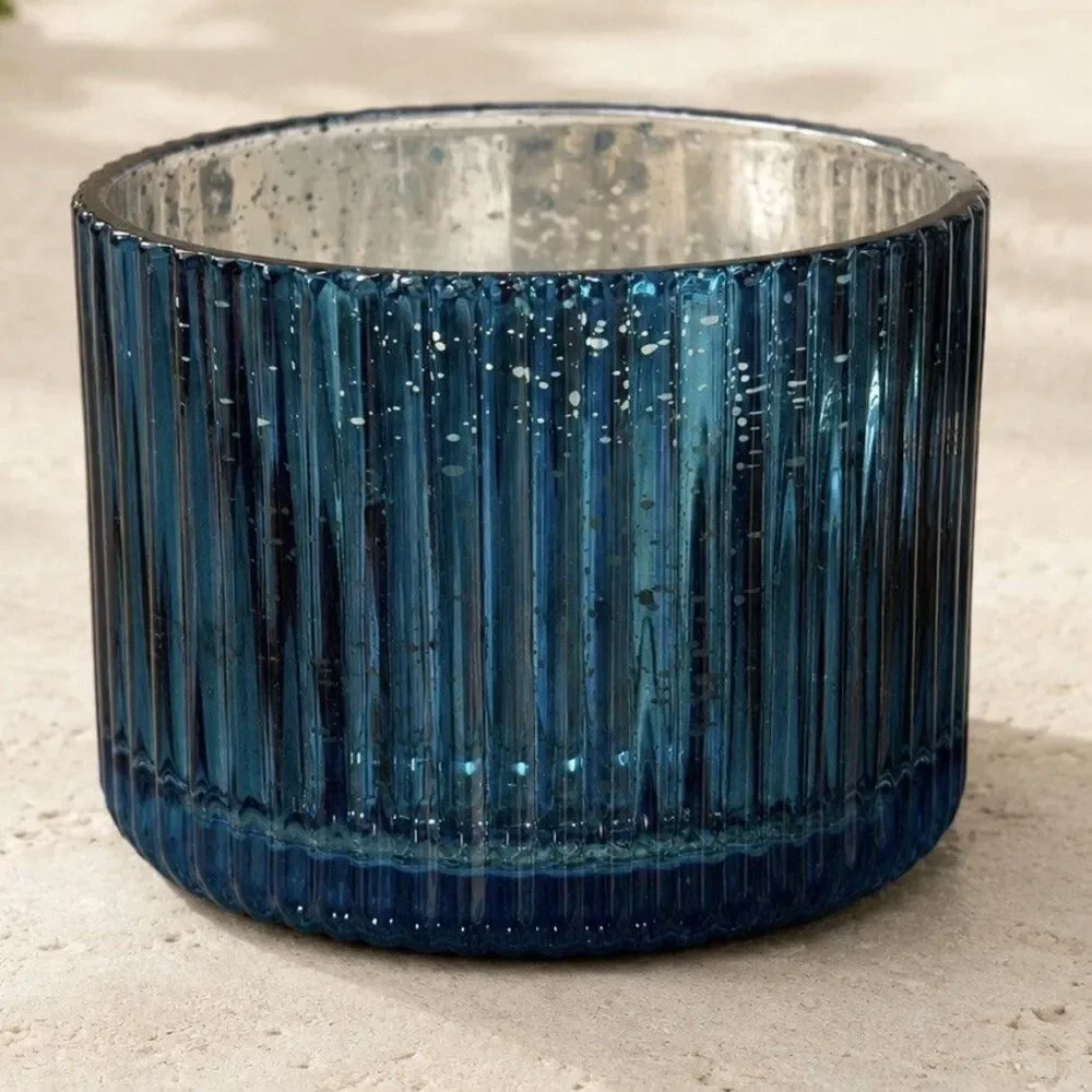 4 Malibu Lagoon Scented Candles 12 oz Triple Wick Blue Mercury Glass